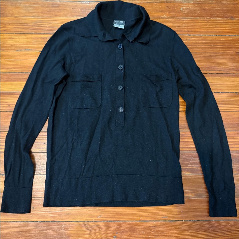 CHANEL Uniform Black Long-Sleeve Wool Sweater